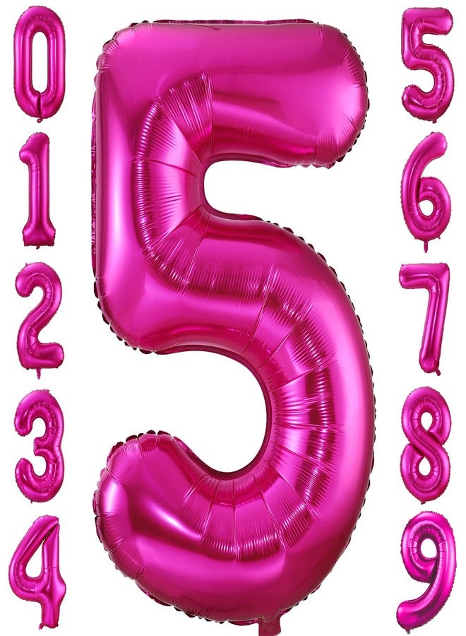 BBPOOL 5 Balloon Number Hot Pink 5 Birthday Balloon 40 inch Foil Mylar Large 5 Balloon Numbers for Birthday Party Anniversary Festival - Image 1